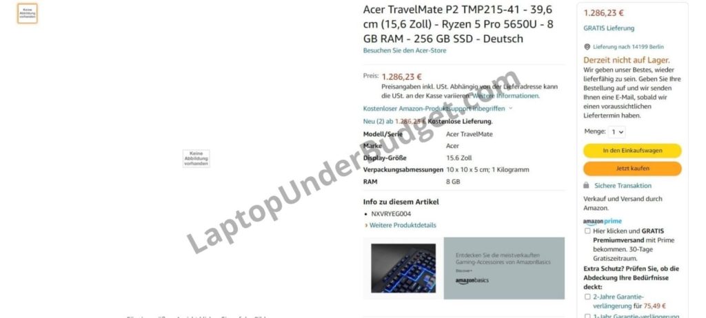 Acer TravelMate P2 Ryzen 5 Pro 5650U on Amazon Germany