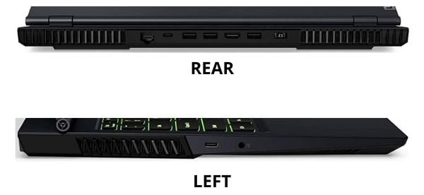 Ports on Rear and Left side of the laptop